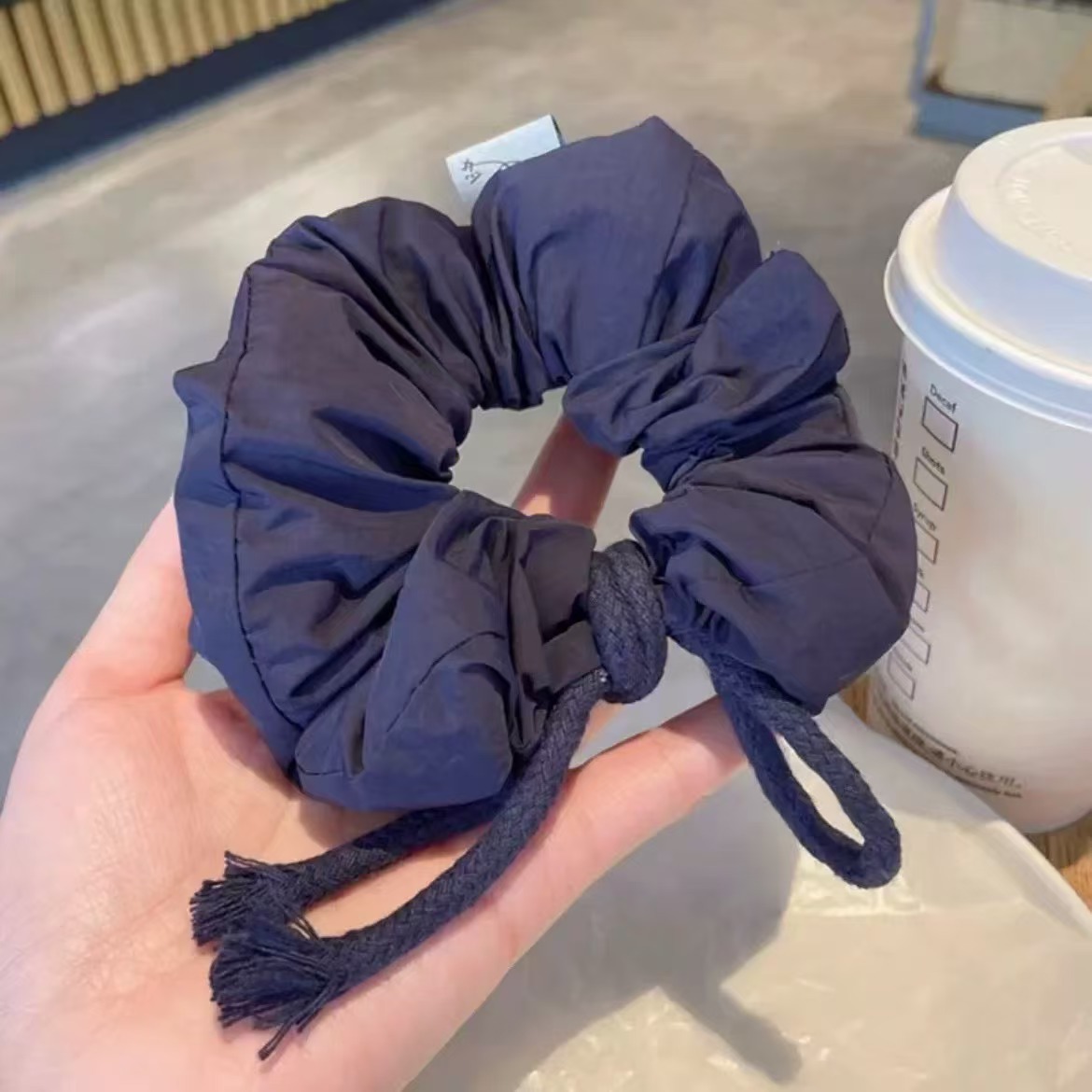 네이비 블루 리본 로프 머리끈