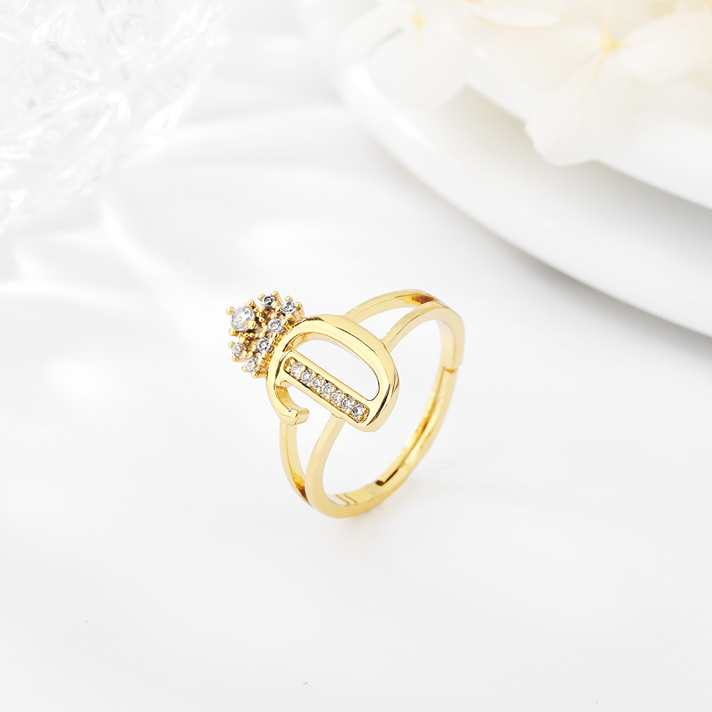 Wholesale Elegant Simple Style Letter Copper Zircon Adjustable Ring display picture 5