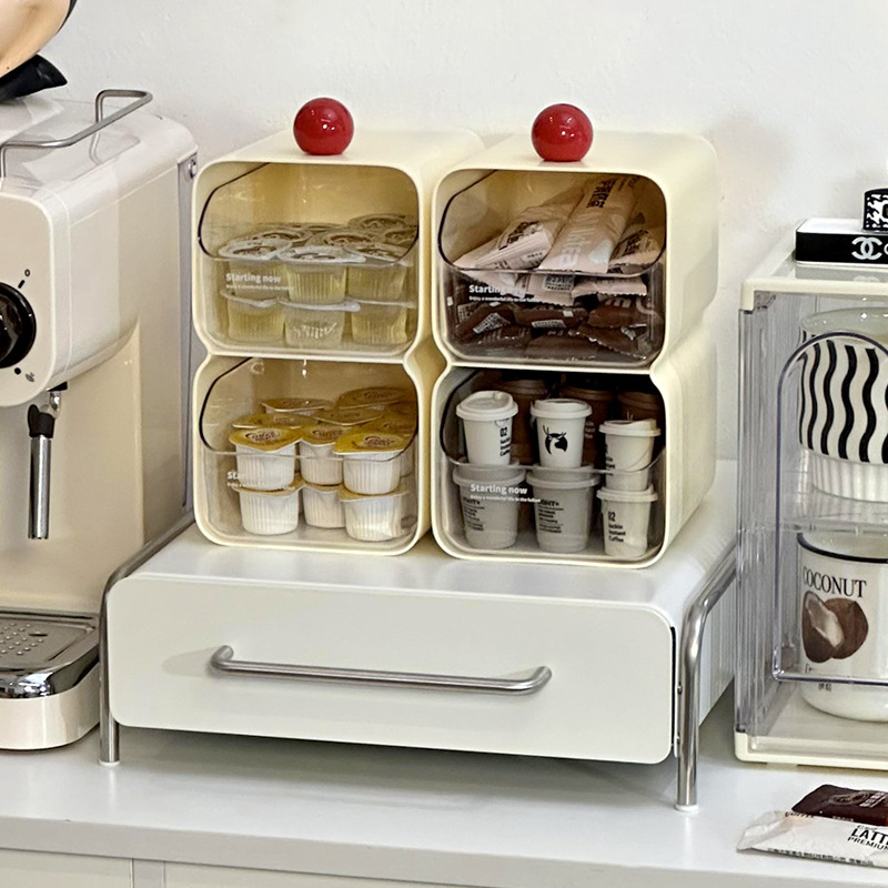 デスクトップカプセルコーヒー茶収納ボックスティールームバーラッククリームスタイルティーバッグ収納ボックス|undefined