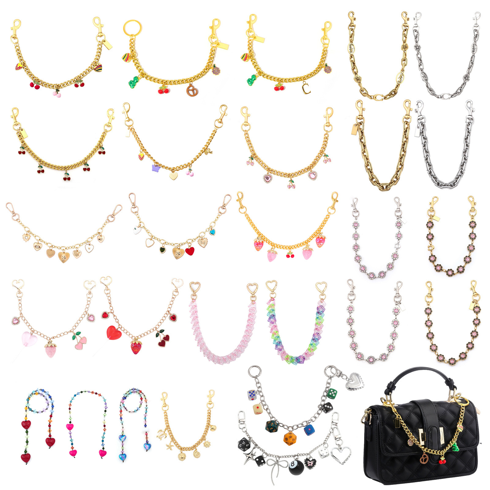 Amazon's New Cherry Keychain Bag Pendant Cherry Bracelet Bag Decoration Gold Car Keychain Pendant