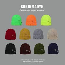 跨境日系时尚针织帽 秋冬百搭痞帅毛线帽 新款纯色保暖圆顶帽