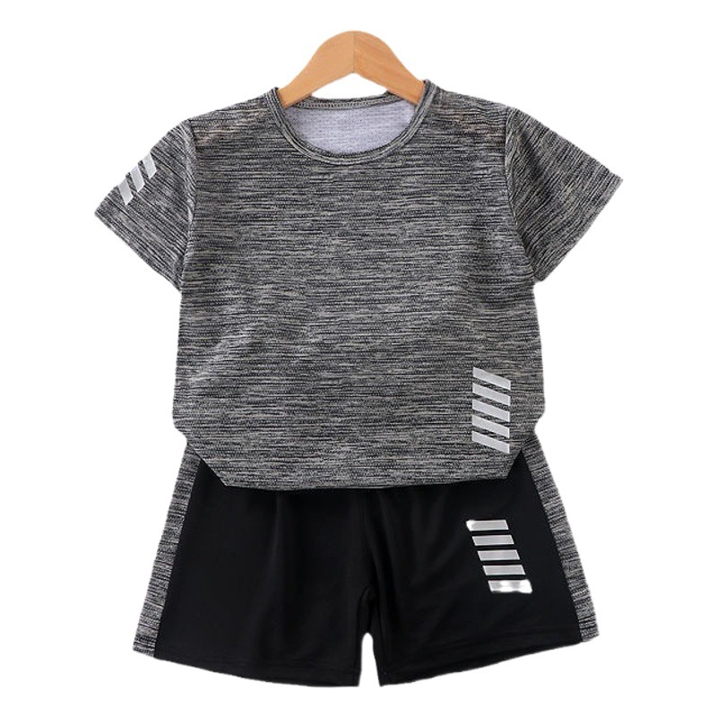 Children's Quick-Drying Clothing Set, Summer Sportswear for Boys and Girls, New Ice Silk Short-Sleeved Shorts Two-Piece Set for Small and Medium-Sized Children