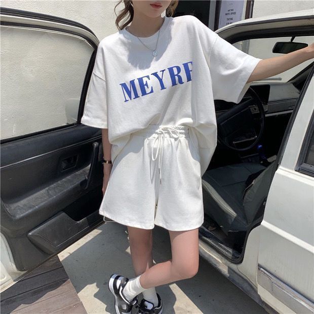Letter Print Women's 2026 Summer Korean New Style Internet Celebrity Short-sleeve Shorts Loose Plus Size Sports_ecoleips.com