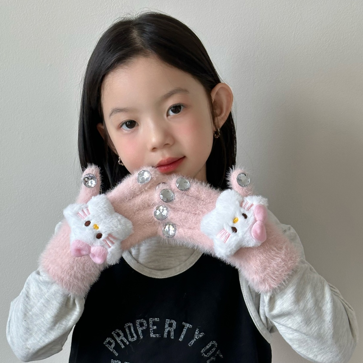 Guantes de niñas otoño y invierno para niños acolchados niñas de escritura de cinco dedos caliente a prueba de frío dibujos animados lindos