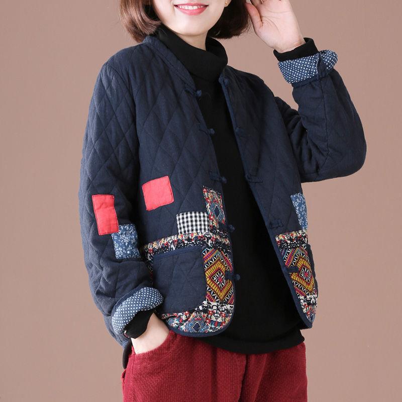 Short Coat Women's 2022 Winter New Ethnic Style Tape Cotton and Linen Quilted Coat Casual Thickened Cotton-padded Coat Cotton-padded Jacket