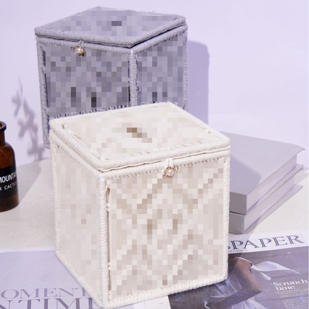 Handmade Woven Paper Towel Box Nordic Home Style Desktop Creative Napkin Box Factory Wholesale Daily Use Paper Towel Box