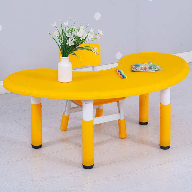Children's Table and Chair Set Plastic Adjustable Moon Table Baby Learning Crescent Arc Table Kindergarten Semicircular Table Thickened