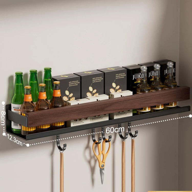 Walnut kitchen hook hole-free hanging rod pot spoon shovel hanger multi-function wall-mounted storage rack