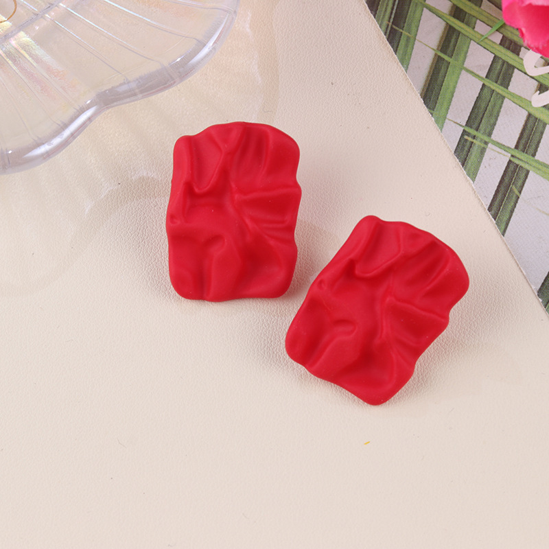 新しい夏の新鮮でハイエンドのキャンディーカラーの不規則なプリーツスクエアアクリルシンプルで多用途なイヤリング|undefined