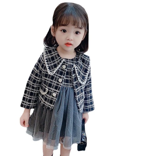 Baby girl's stylish suit dress 2024 new autumn vest gauze dress two-piece princess dress for children and middle-aged children