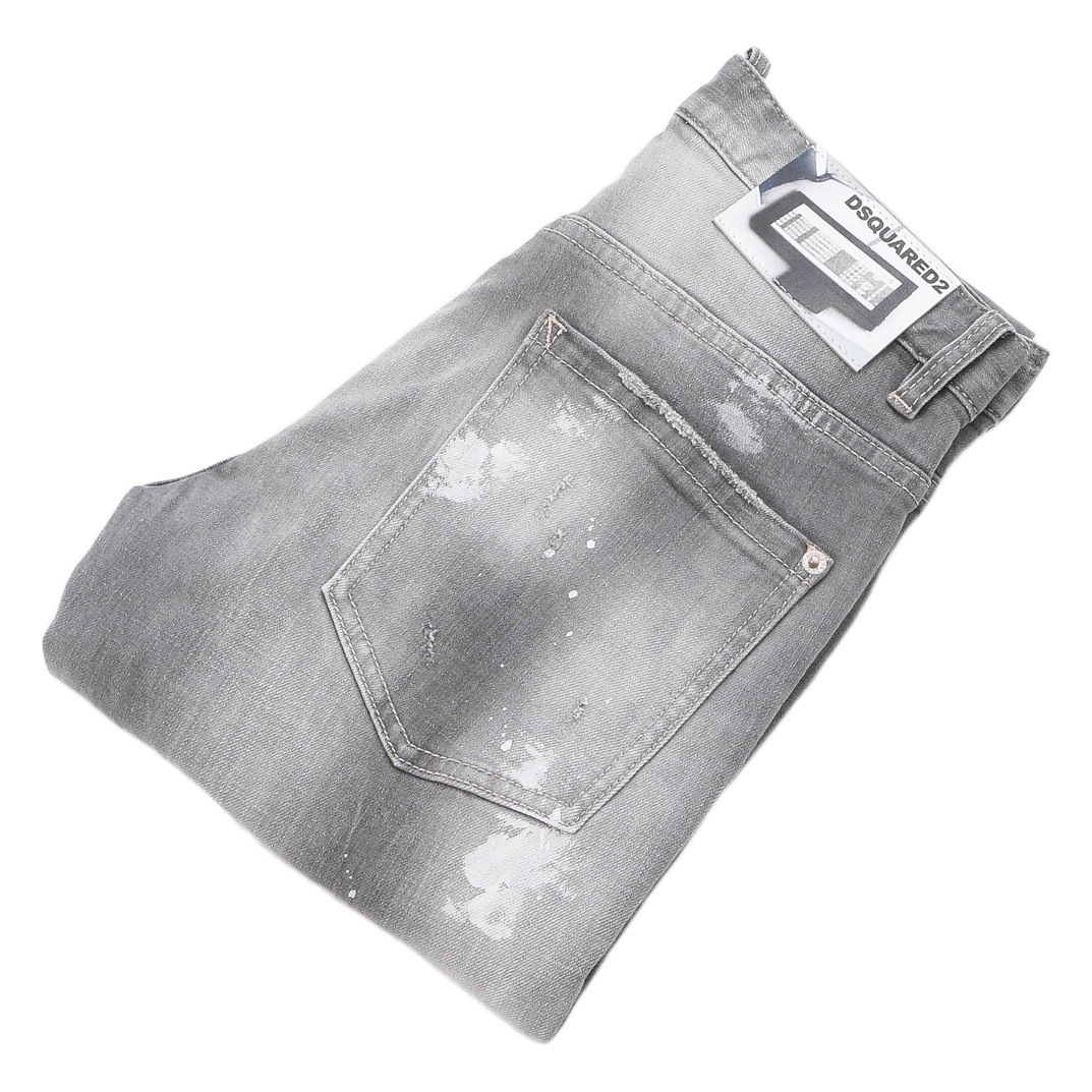 2022 otoño y el invierno gris stretch washed ripped flaco discoteca moda recta D2 Vaqueros pantalones de los hombres