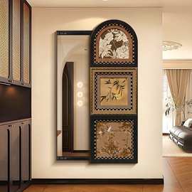 中古风入户推拉镜2025新款隐藏式穿衣镜正对门全身镜壁挂遮挡镜子