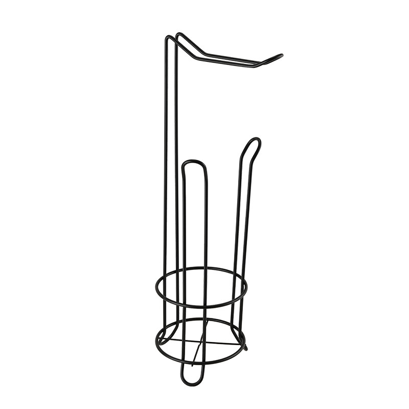Exportación Amazon Iron Art Colmillo de papel de tierra vertical Soporte de rollo de papel para baño doméstico Estante de piso de metal