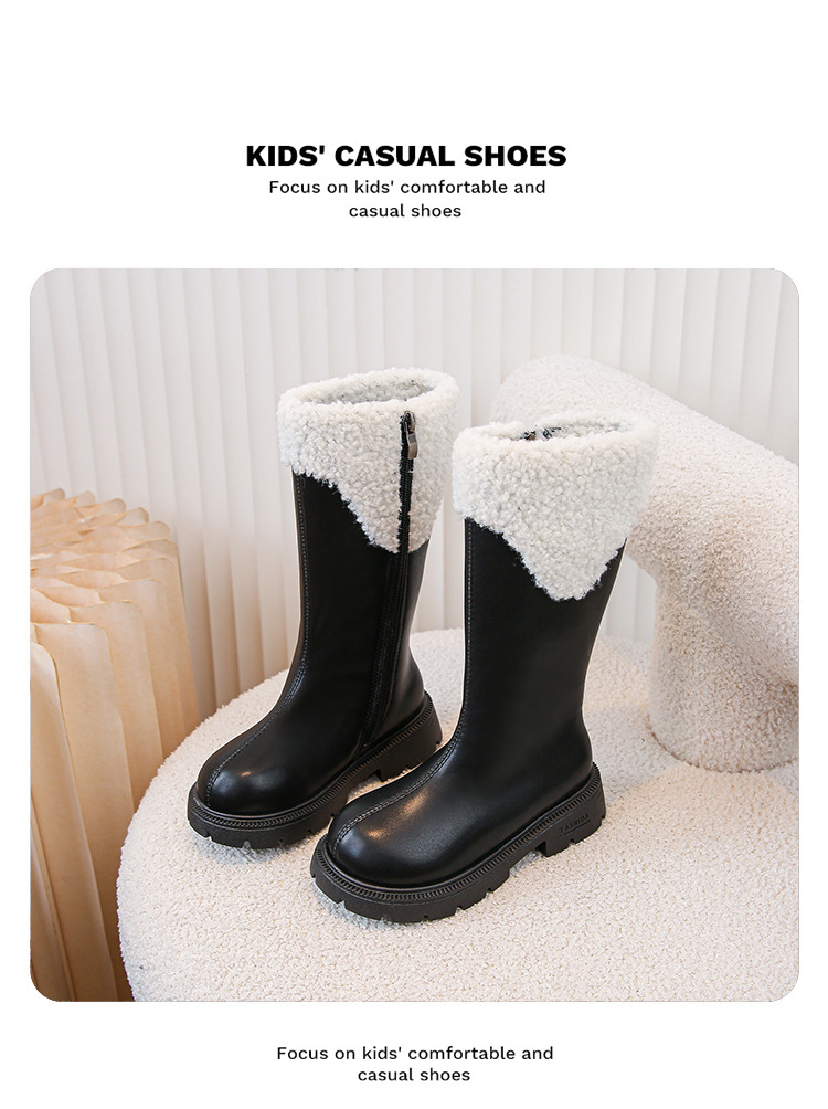 Mädchen schuhe, kinder stiefel, 2024 neue herbst stile, winter lange hohe stiefel mit plüsch und stilvolle_voghion.com