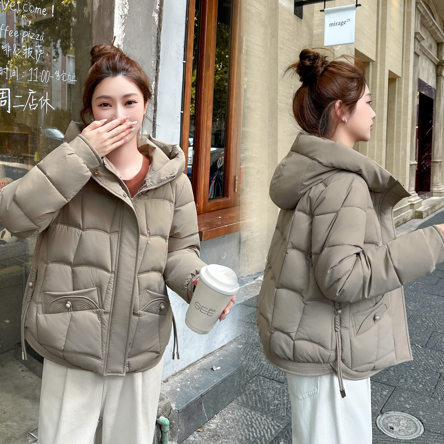 2025 otoño y invierno damas algodón plumón chaqueta coreana con sombrero grueso abrigo caliente de cuello pequeño chaqueta de algodón image 8