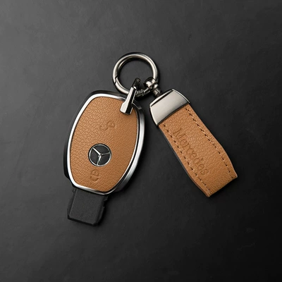 Slc, V-Class, Gla, Glc, Gle, Glk.: Car key bag - mercedes-benz-c-class-2-button-key-fob-original-emblem-pendant-gold-brown