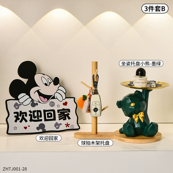 Violent Bear Storage Pallet + Wooden Racket Shelf + Mickey Welcome Home Decoration Painting