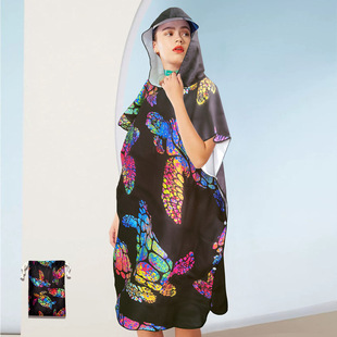 Amazon Hot Selling Quick Dry Cloak Poncho Adult Double-sided Velvet Beach Bath Towel Hooded Printed Diving Swimming Bathrobe