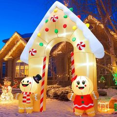 クリスマスインフレータブルジンジャーブレッドハウスジンジャーブレッドマンアーチ漫画インフレータブル屋外中庭装飾内蔵LEDライト装飾品