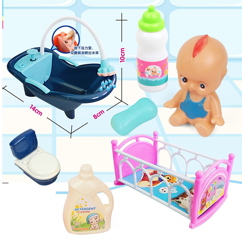 Los niños juegan casa Baño baño Agua mano presión agua bañera muñeca juguete traje bebé baño juguete