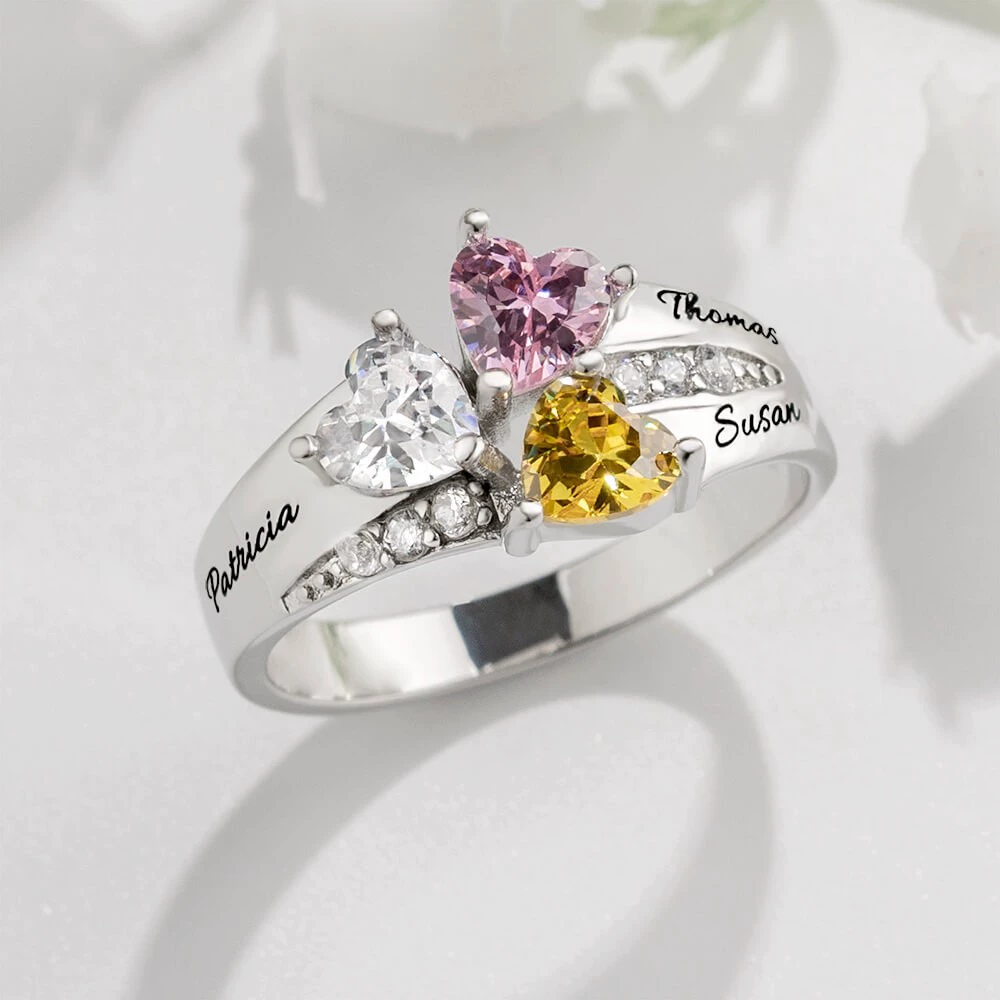 Серебряное кольцо S925 с тремя камнями-талисманами ко Дню матери, персонализированный подарок, памятный дизайн в нишевом стиле, трансграничная электронная коммерция