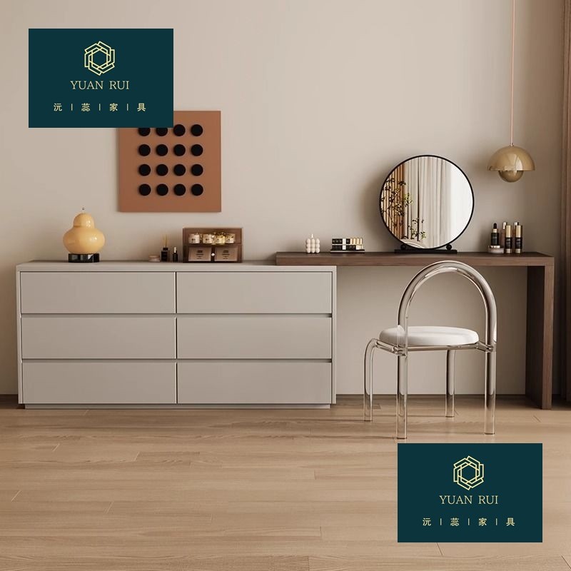 Dressing Table with Integrated Storage Cabinet, High Storage Capacity, Rotatable, Italian Minimalist Bedroom Vanity Table, Bedside Storage Cabinet, Chest of Drawers