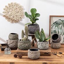 仿纹水泥家用小花盆复古怀旧个性室内外多肉绿萝火山石盆批发