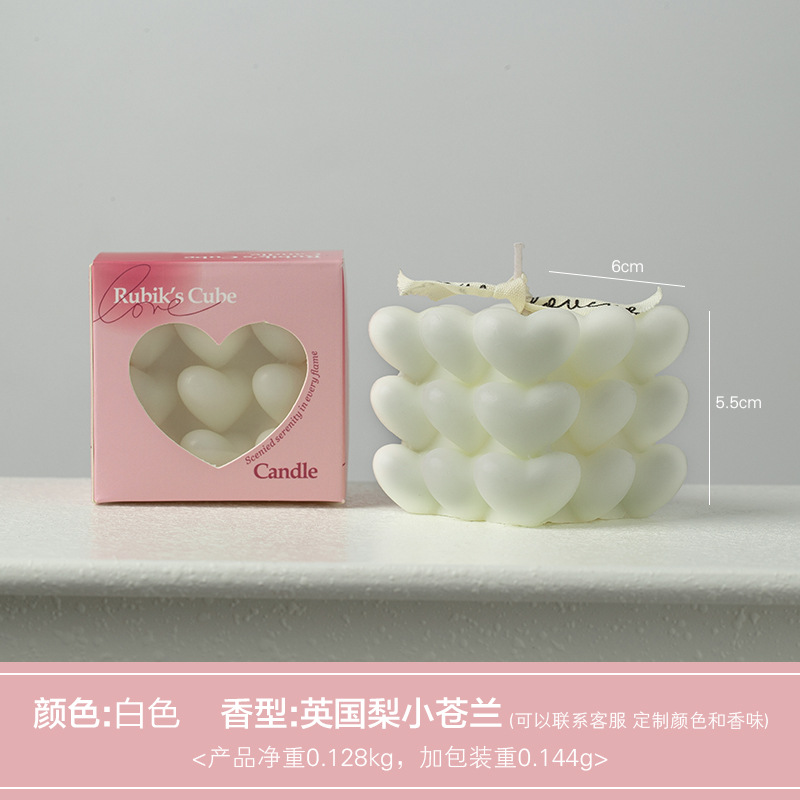 Love Cube Velas de aromaterapia Tanabata Día de San Valentín Día de San Valentín Sensación de la atmósfera hecha a mano Regalo de la fragancia geométrica Decoración interior