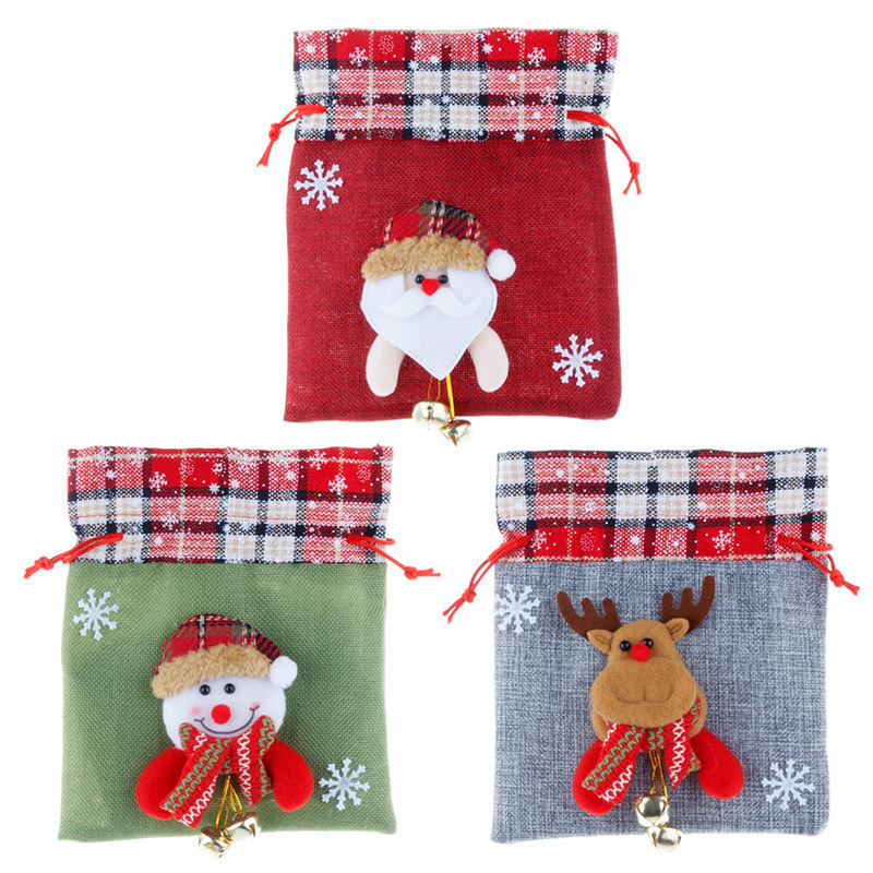 Nueva bolsa de regalo de decoración navideña, bolsa de regalo, campana de lino navideña, bolsa de regalo de dibujos animados, bolsa de dulces, trineo de coche