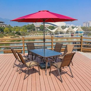 Outdoor Open-Air Balcony Courtyard Table and Chair Set with Umbrella for Milk Tea Shop, Stall, Home Garden Leisure Style