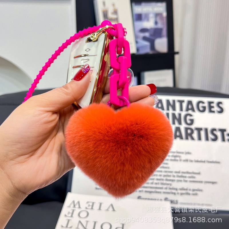 Creativo de silicona real Rex conejo piel amor cadena llavero mochila colgante pareja adornos cadena dominante del coche