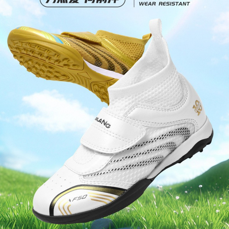 Zapatillas de Fútbol de Caña Alta para Niños TF, Suela de Caucho y Malla, Transpirable, para Césped Artificial