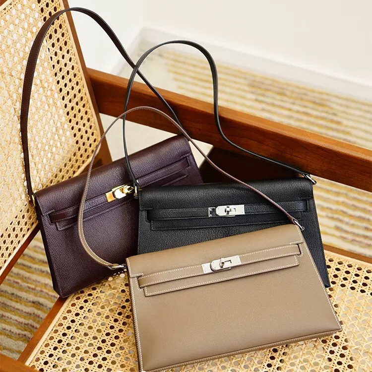 2024 New Kelly Underarm Bag High-end Shoulder Crossbody Women's Bag Retro Fashion Genuine Leather Women's Bag Clutch