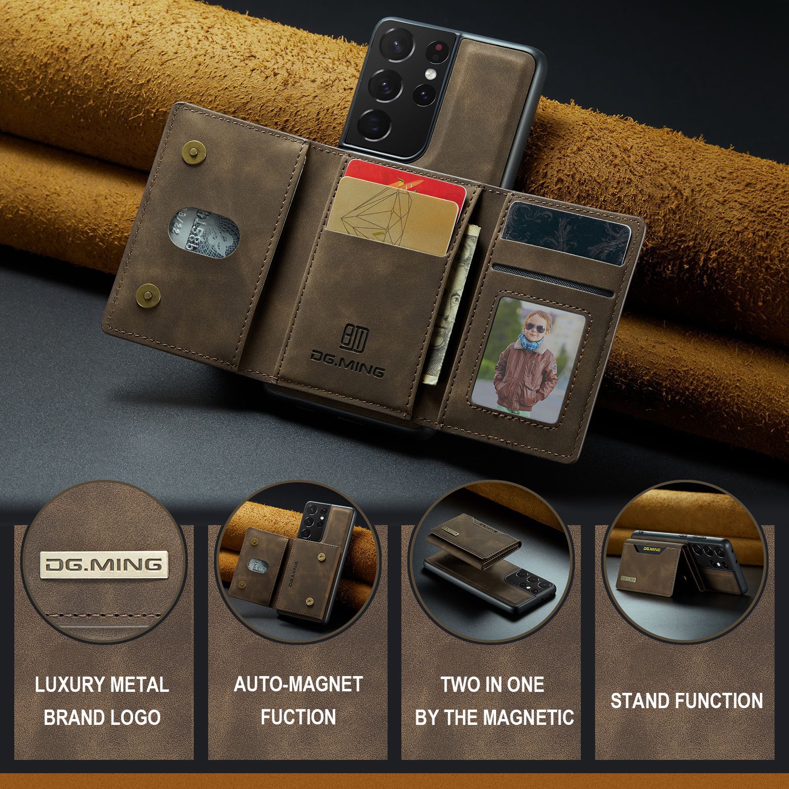 M2 Samsung S21 Ultra multifunkciós kártyatartó pénztárca S21 Ultra erős mágneses tapadókorongos bőr telefontok_voghion.com