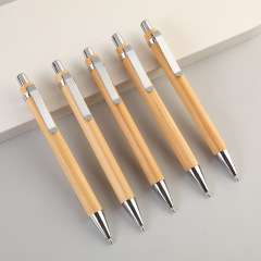 Smooth writing bamboo and wood oil pen, round ballpoint pen, retro advertising gift pen with logo printing