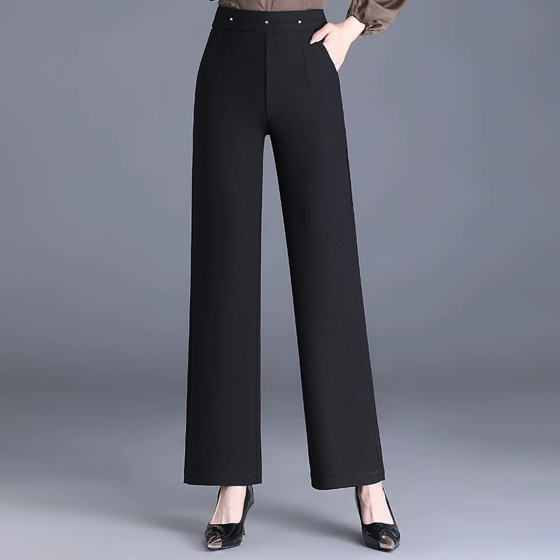 Весенние повседневные брюки с высокой талией для мам 40-летних 50 женщин среднего и пожилого возраста, эластичные расклешенные брюки для женщин среднего возраста, прямые брюки в западном стиле