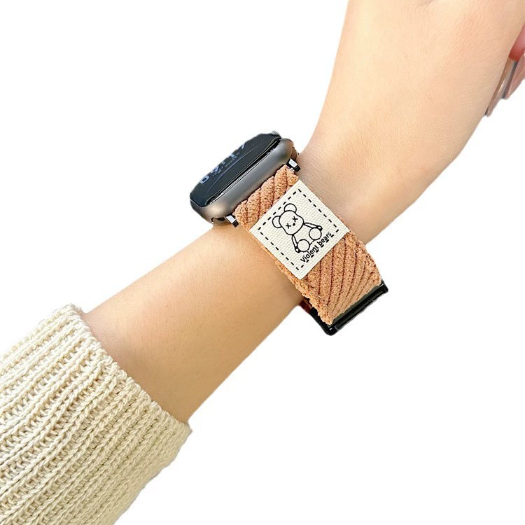 Осенне-зимний стиль красоты жесткого медведя вельветовый ремешок iwatch9 совместим с Apple applewatch876/поколение s10