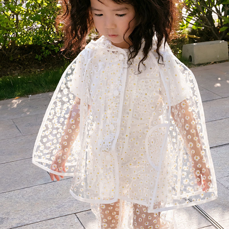 TK21506ST Girls Trend fashion perspective Jin Rui Daisy printing Hooded Cape Raincoat Rain pants