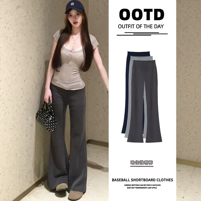 [Chanlan] New Style Drapey Flared Pants for Women, Autumn and Winter Fleece-Lined Casual High-Waisted Slimming Sports Fitness Yoga Pants
