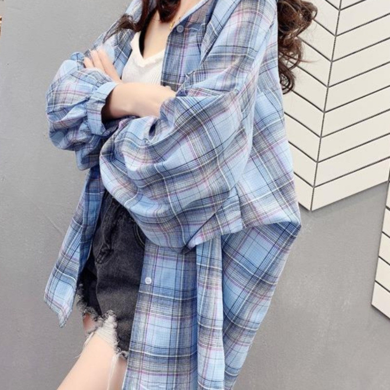 2025年中长款防晒衣女夏季新款百搭宽松洋气长袖格子透气薄款外套