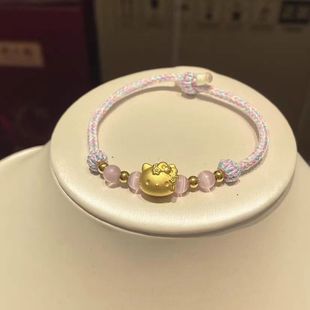 S925 sterling silver hello kitty bracelet cat head bow transfer bead braided bracelet Valentine's Day