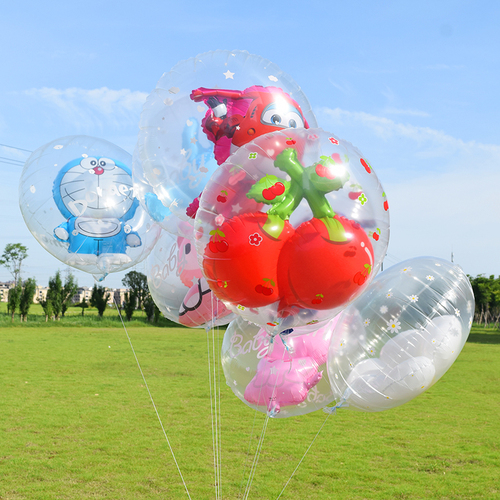 Children's cartoon aluminum film floating balloons filled with helium will fly and send transparent balls to the ground to push birthday toy balloons