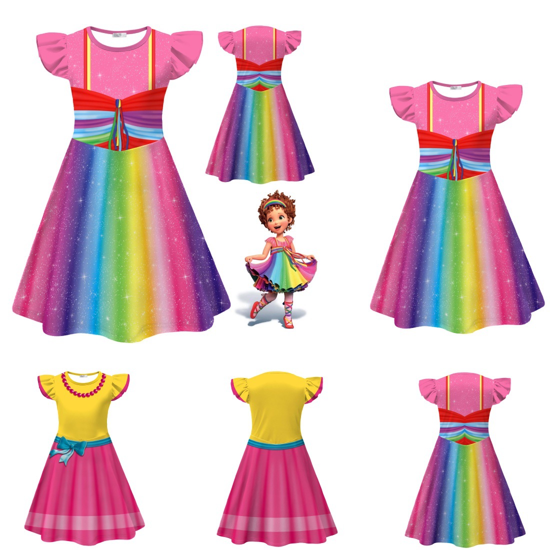 Cross-Border Hot Sale Halloween Beautiful Nancy Cosplay Medium and Large Children's Flying Sleeve Dress Summer