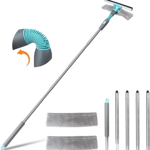 Cross-border e-commerce 2-in -1 lengthened aluminum rod splicing rod elastic window cleaner wiper glass scraper bending with dust duster head