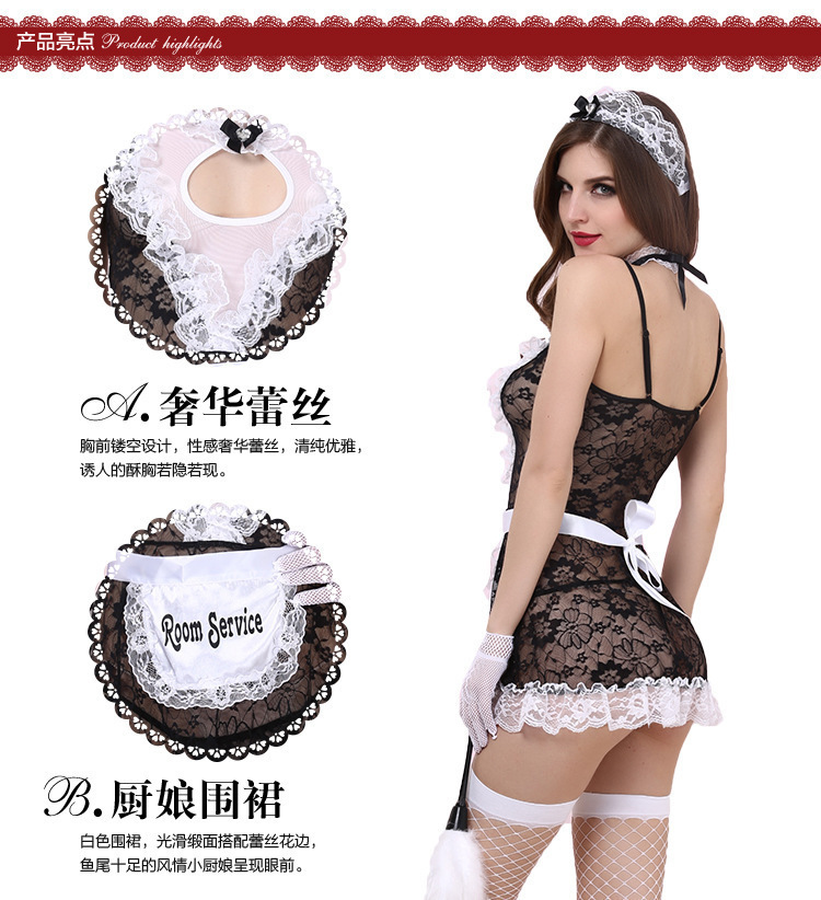 Maid Roleplay Costume Set with Headpiece, Collar, Dress and Thong — detail image 4