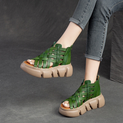 Shanghai Jiezhou Summer New Arrival Woven Mesh Sandals with Thick Sole, Breathable Candy Color, Comfortable Roman Style, Forest System Women's Shoes