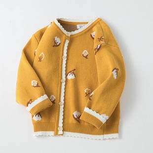 Girls' Cardigan Spring and Autum 2024 New Kidsren's Pure Cotton Knitwear Small and Medium-Sized Kidsren's Knitwear Baby Girl's Style Jacket