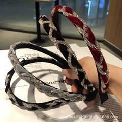 韓版小香風皮質發箍創意手工編織鑽鏈頭箍網紅氣質女式壓發箍髮飾