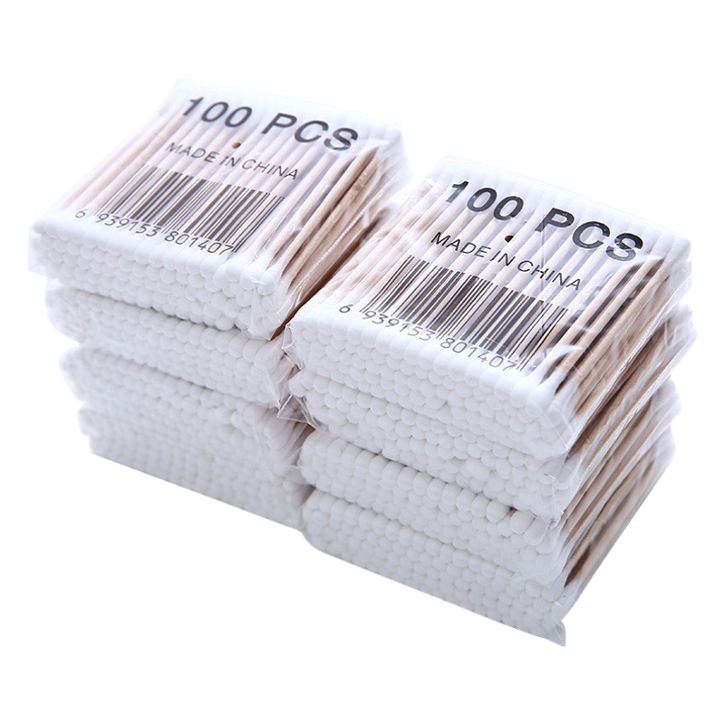 Hisopo de algodón de doble cabeza palo de madera maquillaje palo de algodón oreja limpieza bola de algodón removedor de maquillaje palo de algodón punta cabeza redonda