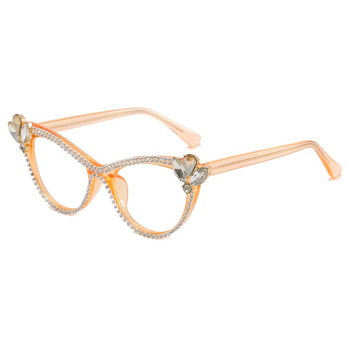 Cat Eye Blue Light Blocking Glasses Frame Cross-border Exclusive Hand-set Diamond Plain Glasses European and American Personality Trend Selfie Decorative Glasses